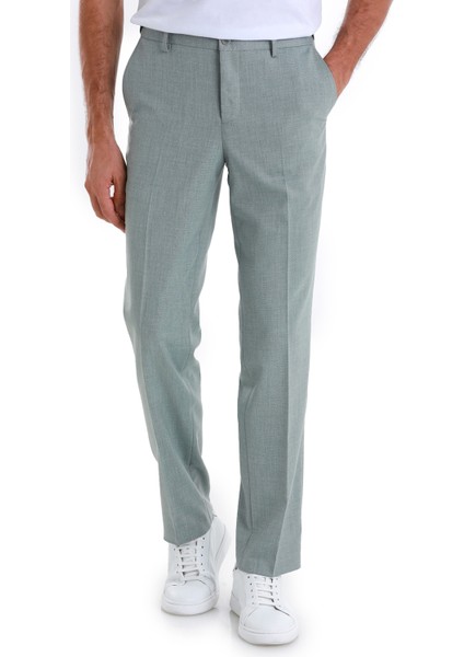 Yeşil Regular Fit Desenli Yandan Cepli Kumaş Pantolon