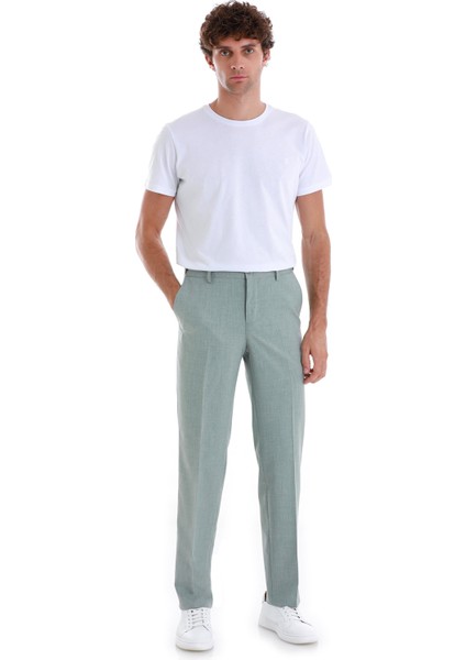 Yeşil Regular Fit Desenli Yandan Cepli Kumaş Pantolon