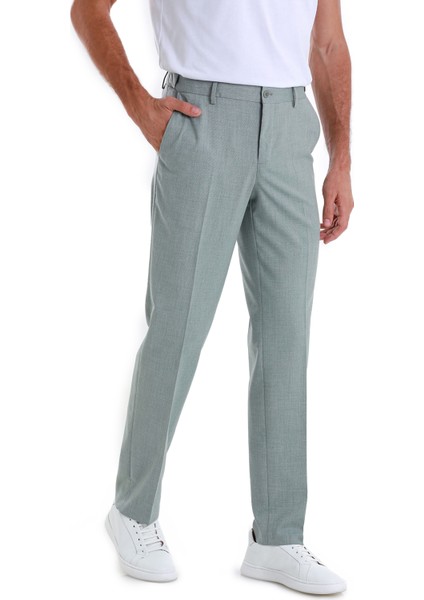 Yeşil Regular Fit Desenli Yandan Cepli Kumaş Pantolon