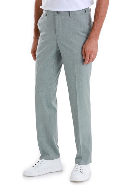 Yeşil Regular Fit Desenli Yandan Cepli Kumaş Pantolon