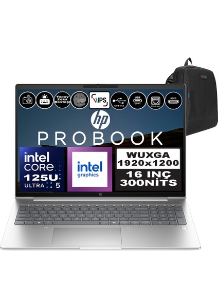 Probook 460 G11 Intel Core Ultra 5 125U Ddr5 16GB 1tb SSD Intel® Aı Boost 16" Wuxga IPS Windows 11 Home Taşınabilir Bilgisayar A23BKEAH02 + Zetta Çanta