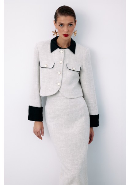 Kontrast Kısa Tüvit Ceket - Taş fiyatları