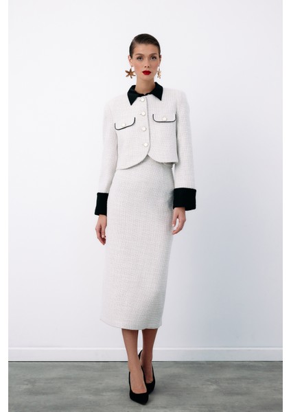 Kontrast Kısa Tüvit Ceket - Taş modelleri