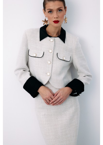 Kontrast Kısa Tüvit Ceket - Taş fırsatları