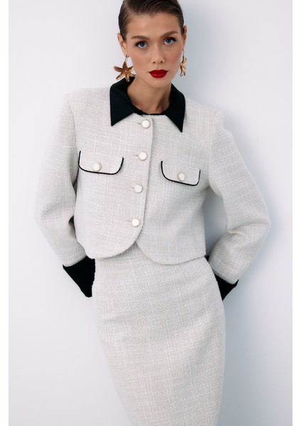 Kontrast Kısa Tüvit Ceket - Taş indirimleri