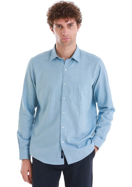Mavi Slim Fit Desenli 100% Pamuklu Düğmeli Yaka Uzun Kollu Casual Gömlek