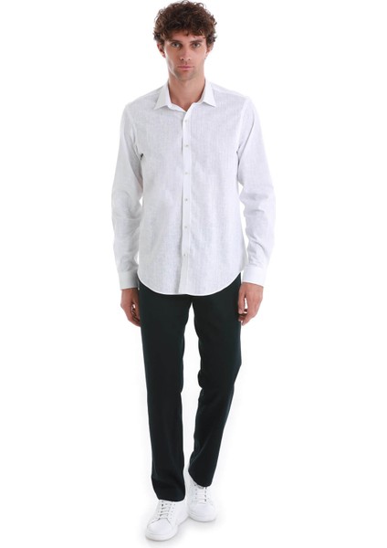 Beyaz Comfort Fit Baskılı Slim Yaka Uzun Kollu Spor Gömlek fiyatları