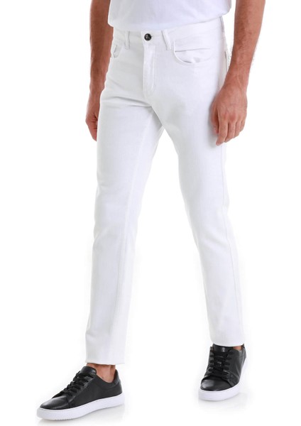 Beyaz Regular Fit Düz 5 Cep Pamuklu Kot Pantolon