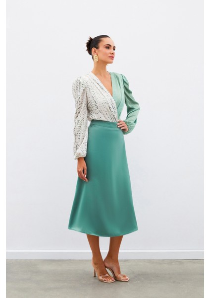 Midi Boy Saten Etek - Haki