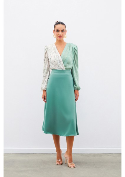 Midi Boy Saten Etek - Haki fiyatları