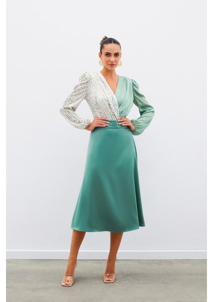 Midi Boy Saten Etek - Haki modelleri