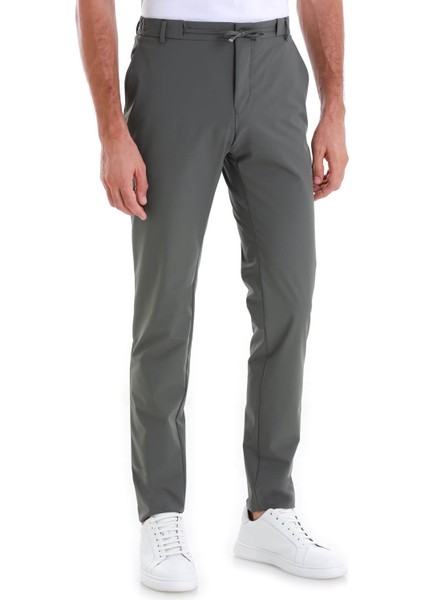 Haki Slim Fit Çizgili Yandan Cepli Jogger Pantolon