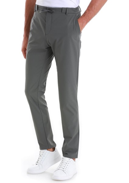 Haki Slim Fit Çizgili Yandan Cepli Jogger Pantolon