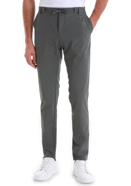 Haki Slim Fit Çizgili Yandan Cepli Jogger Pantolon