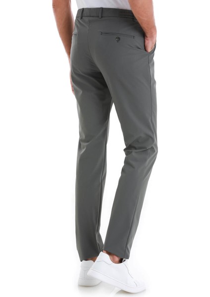 Haki Slim Fit Çizgili Yandan Cepli Jogger Pantolon
