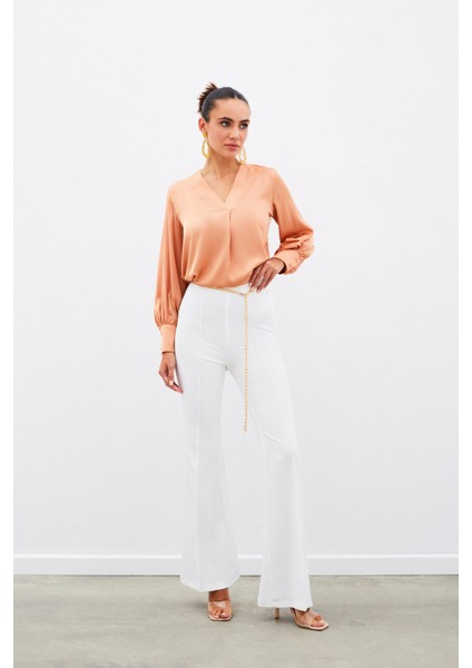 V Yaka Saten Bluz - Somon fiyatları