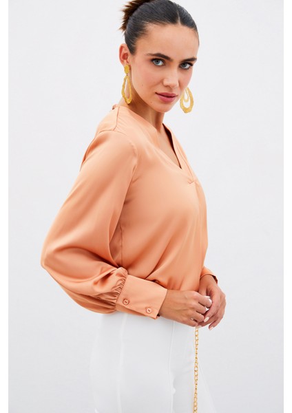 V Yaka Saten Bluz - Somon modelleri