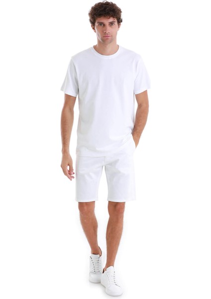 Beyaz Regular Fit Düz Pamuklu Bisiklet Yaka Triko Tişört fiyatları
