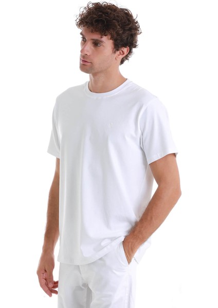 Beyaz Regular Fit Düz Pamuklu Bisiklet Yaka Triko Tişört modelleri
