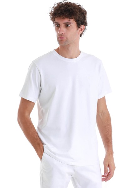 Beyaz Regular Fit Düz Pamuklu Bisiklet Yaka Triko Tişört fırsatları