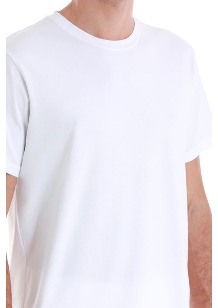 Beyaz Regular Fit Düz Pamuklu Bisiklet Yaka Triko Tişört indirimleri