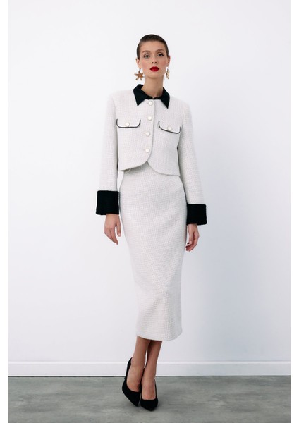 Süs Düğmeli Tüvit Kalem Etek - Taş fiyatları