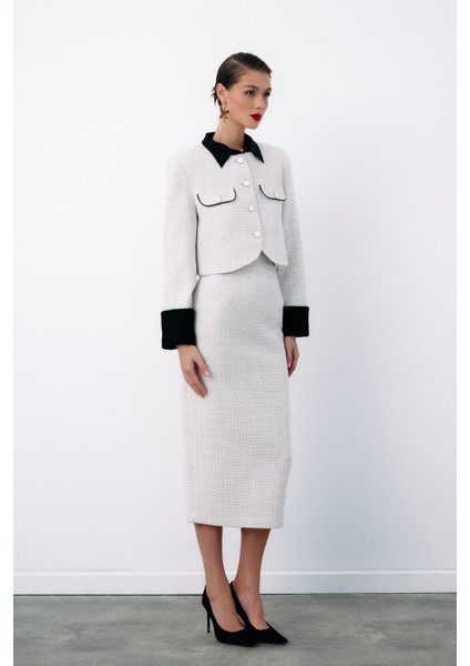 Süs Düğmeli Tüvit Kalem Etek - Taş indirimleri