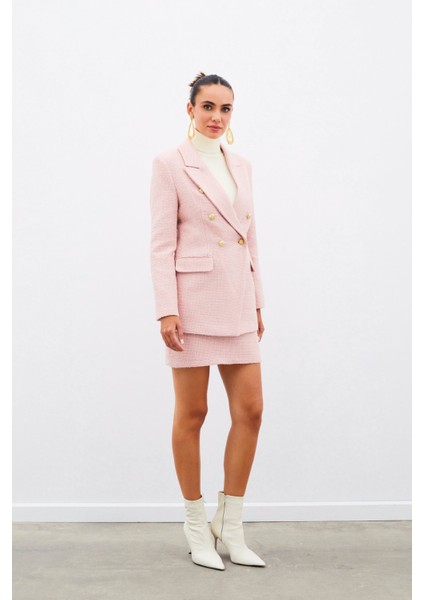 Düğme Detaylı Tüvit Ceket - Pudra