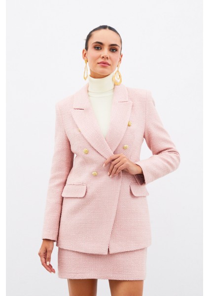 Düğme Detaylı Tüvit Ceket - Pudra indirimleri