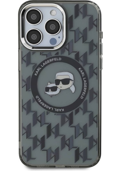 iPhone 16 Pro Kılıf Lisanslı Magsafe Özellik Iml Baskı Metal Monogram Kc Heads Siyah