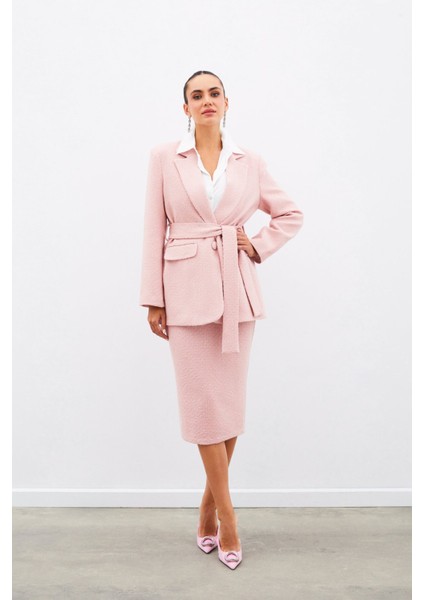 Midi Boy Tüvit Etek - Pudra