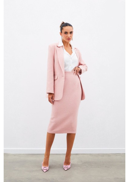 Midi Boy Tüvit Etek - Pudra modelleri