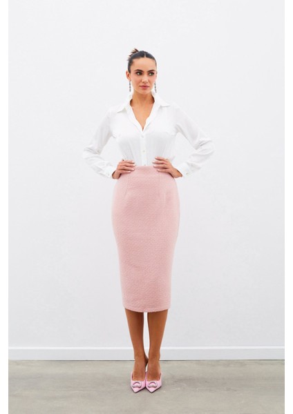 Midi Boy Tüvit Etek - Pudra fırsatları