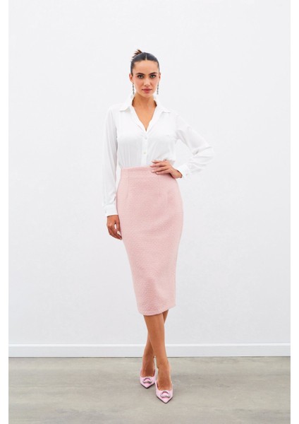 Midi Boy Tüvit Etek - Pudra indirimleri