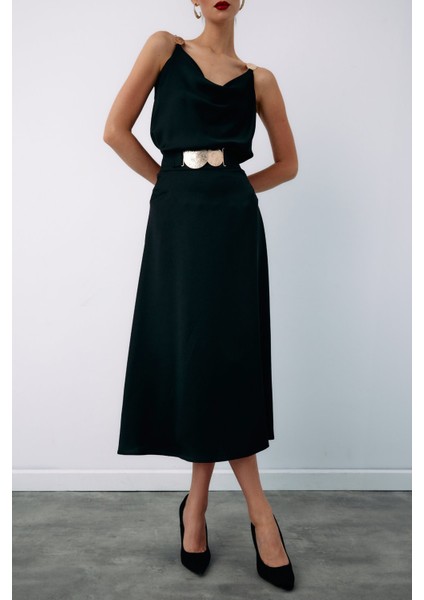 Kemer Aksesuarlı Kloş Etek - Siyah modelleri