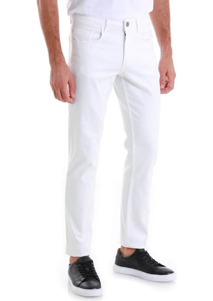 Beyaz Regular Fit Düz 5 Cep Pamuklu Kot Pantolon fırsatları