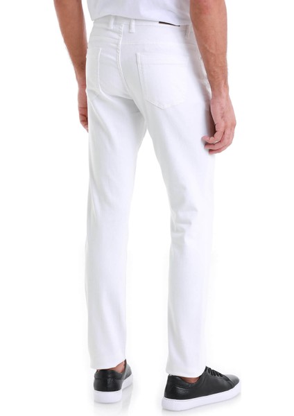 Beyaz Regular Fit Düz 5 Cep Pamuklu Kot Pantolon indirimleri