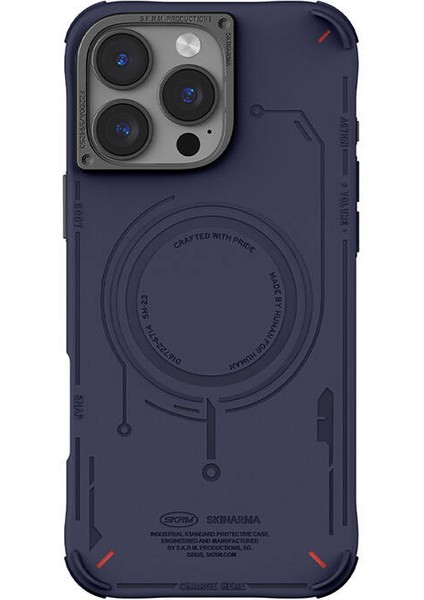 iPhone 16 Pro Max Uyumlu Kılıf Magsafe Özellikli Metal Kamera Çerçeveli Skinarma Mecha Serisi Mavi