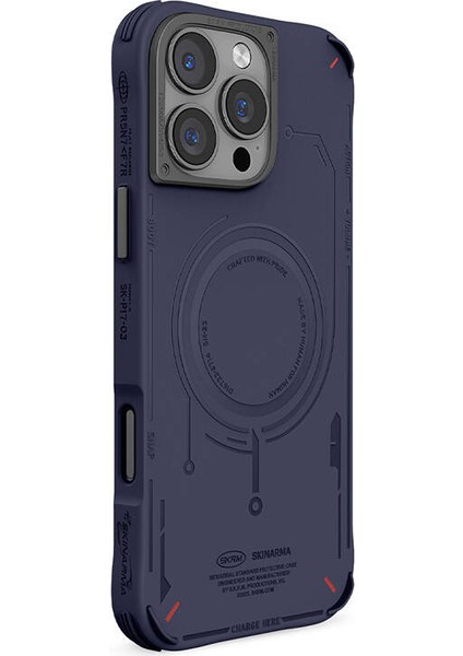 iPhone 16 Pro Max Uyumlu Kılıf Magsafe Özellikli Metal Kamera Çerçeveli Skinarma Mecha Serisi Mavi modelleri