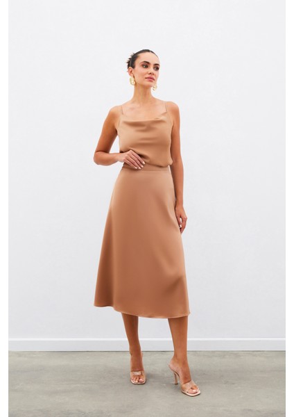 Midi Boy Saten Etek - Camel modelleri