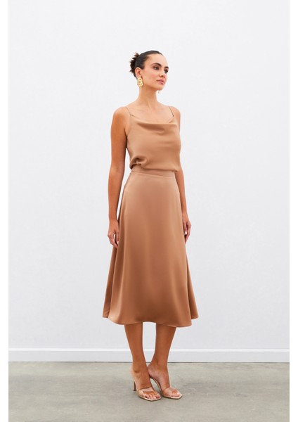 Midi Boy Saten Etek - Camel fırsatları