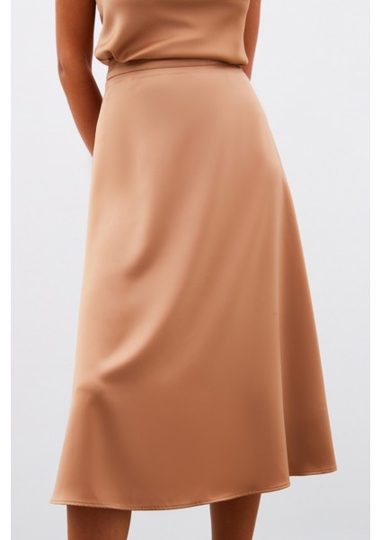 Midi Boy Saten Etek - Camel indirimleri