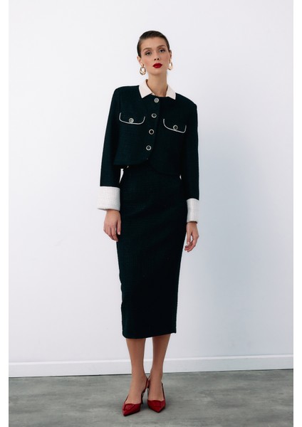 Süs Düğmeli Tüvit Kalem Etek - Siyah fiyatları