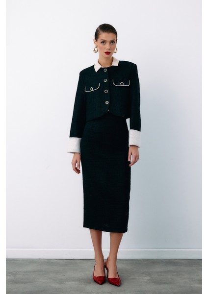 Süs Düğmeli Tüvit Kalem Etek - Siyah modelleri