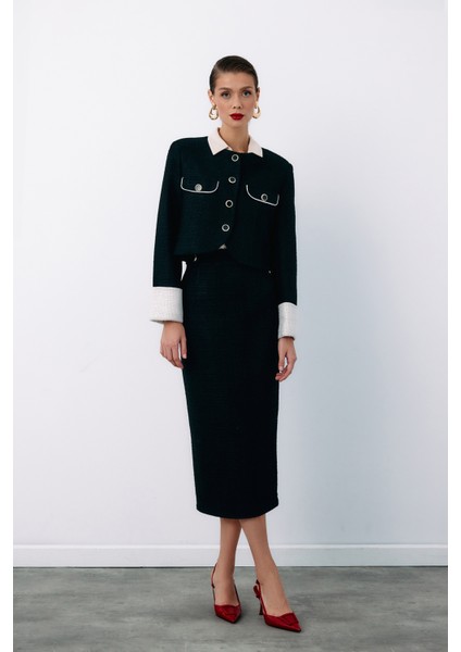 Süs Düğmeli Tüvit Kalem Etek - Siyah fırsatları