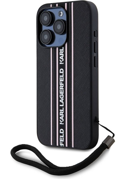 iPhone 16 Pro Max Kılıf Orjinal Lisanslı Askılı Saffiano Athleisure Şerit Çizgi Pembe