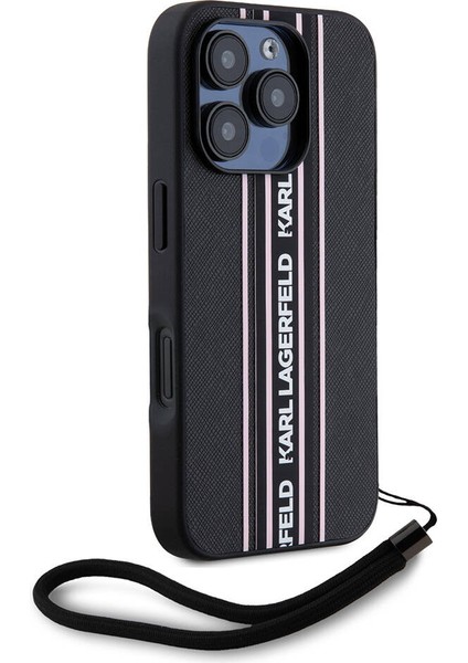 iPhone 16 Pro Max Kılıf Orjinal Lisanslı Askılı Saffiano Athleisure Şerit Çizgi Pembe modelleri
