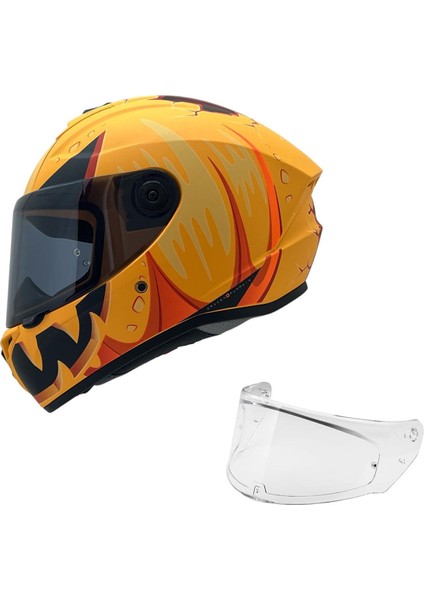 Draken S Pumpkin Mat Yellow Desenli Motosiklet Kaskı Çift Vizörlü