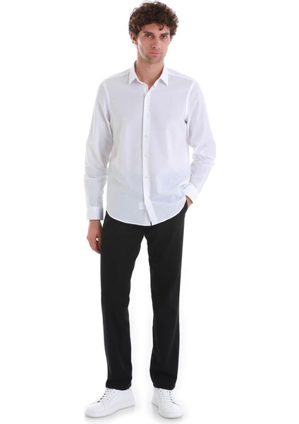 Beyaz Comfort Fit Düz 100% Pamuk Slim Yaka Uzun Kollu Spor Gömlek fiyatları