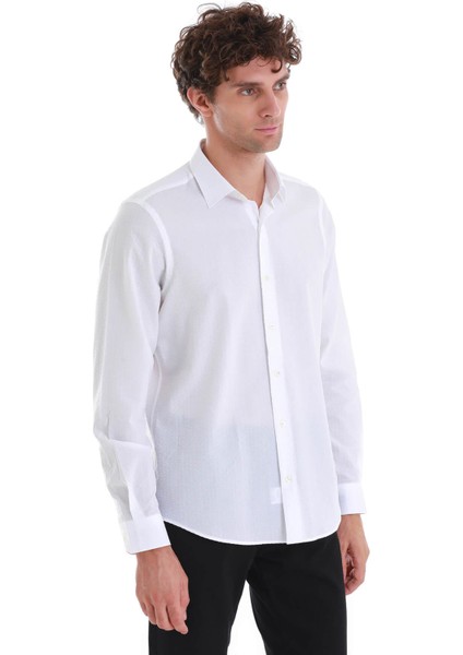 Beyaz Comfort Fit Düz 100% Pamuk Slim Yaka Uzun Kollu Spor Gömlek modelleri